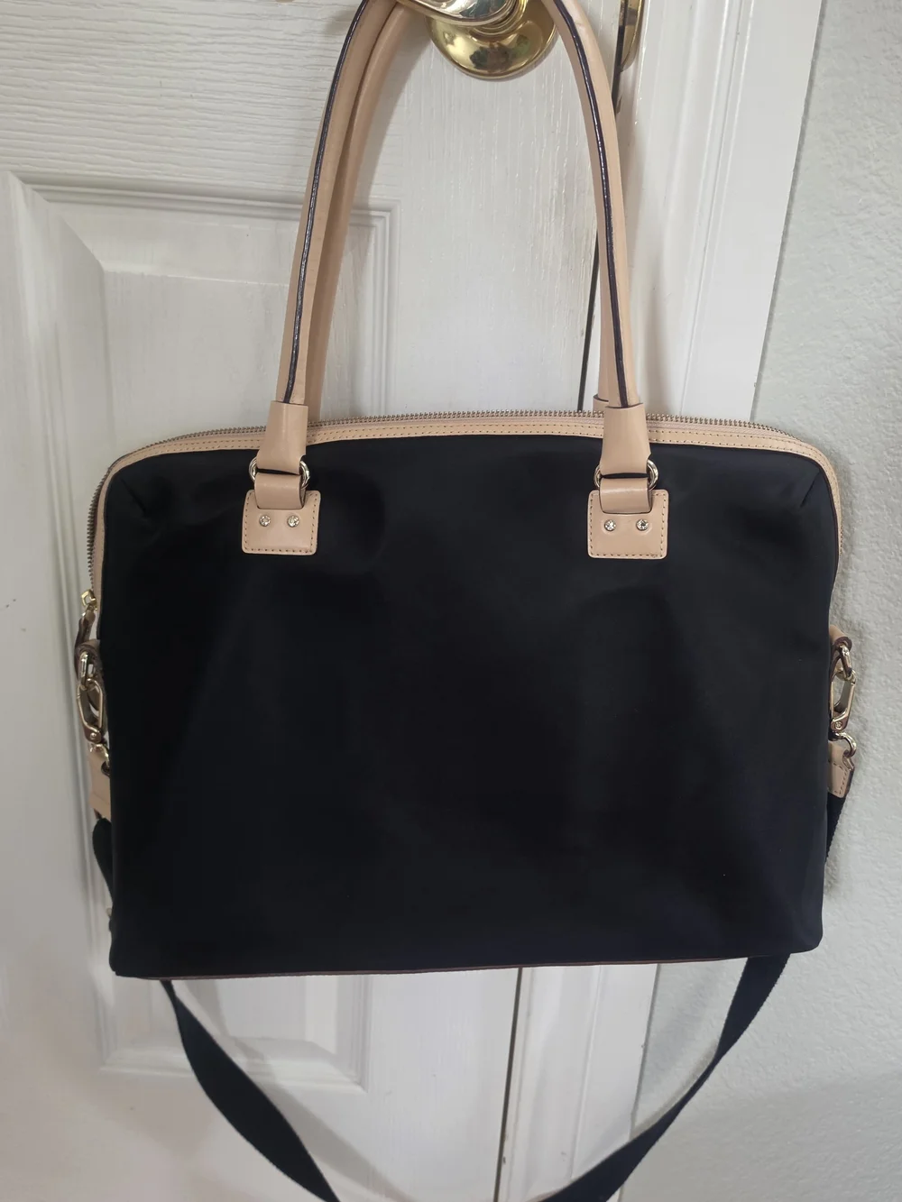 Kate Spade Kennedy Park Calista laptop bag in black nylon with tan leather trim - Picture 2 of 10